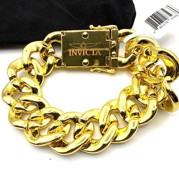 Invicta Mens Elements 18K GOLD Ultra Iced Out Cuban RHINESTONE Chain Bracelet - Picture 4 of 4
